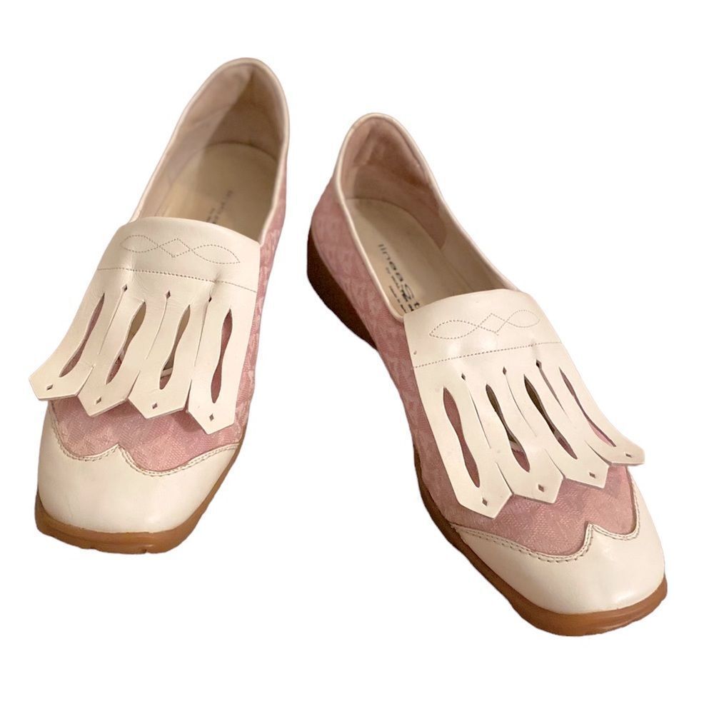 Walter Genuin Pink and Cream Leather Fringe Loafers